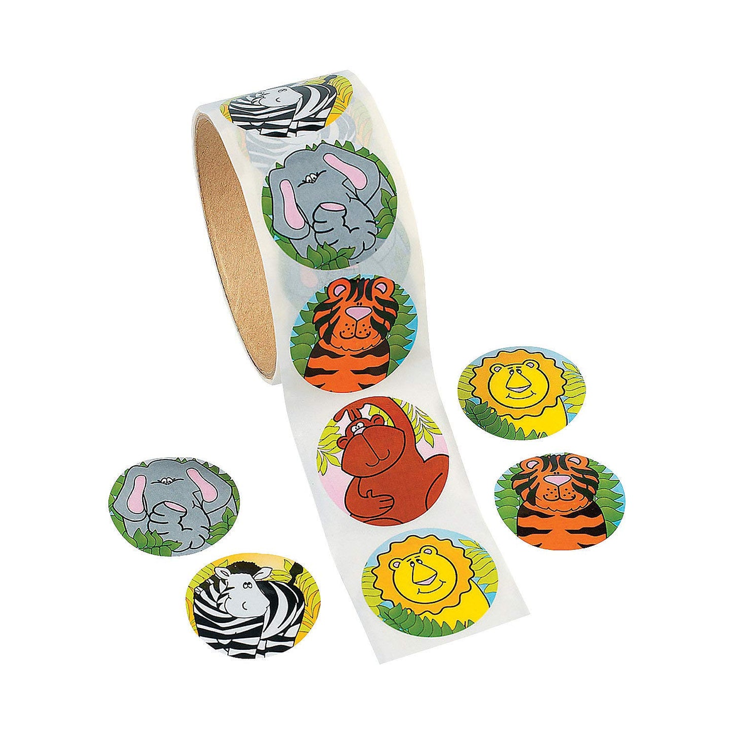 Zoo Animal Stickers (Roll of 100)  1.5 Round, 6 Cool Designs  Great for Kids, Teachers, Party Favors, Rewards, Craft Projec