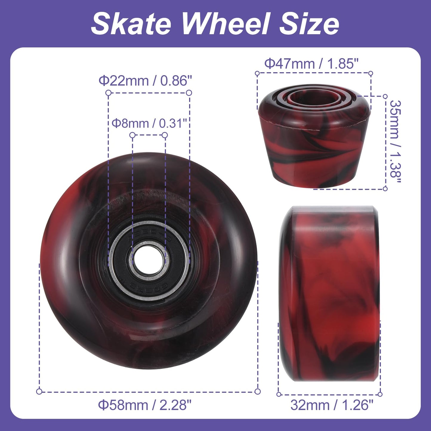 Patikil 8 Pack Roller Skate Wheels Outdoor 58Mmx32Mm Quad Roller Skate Wheels With Abec-9 Bearing, 82A Pu Roller Wheels & 2 Toe