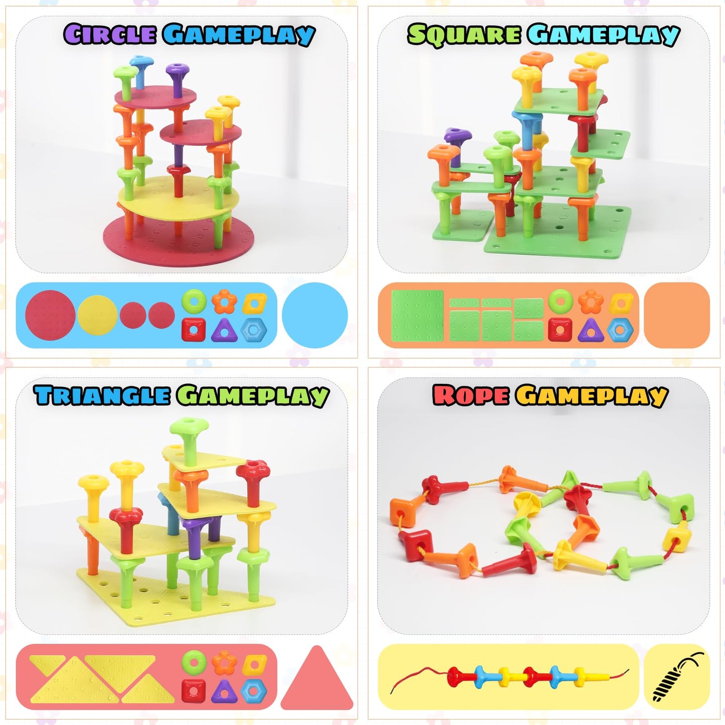 Peg Board Toy Set 65Pcs Diy Building Stacking Toys For Kids 3-6 Years Old,Stem Educational Kids Toys For Brain Development,Monte