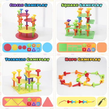 Peg Board Toy Set 65Pcs Diy Building Stacking Toys For Kids 3-6 Years Old,Stem Educational Kids Toys For Brain Development,Monte