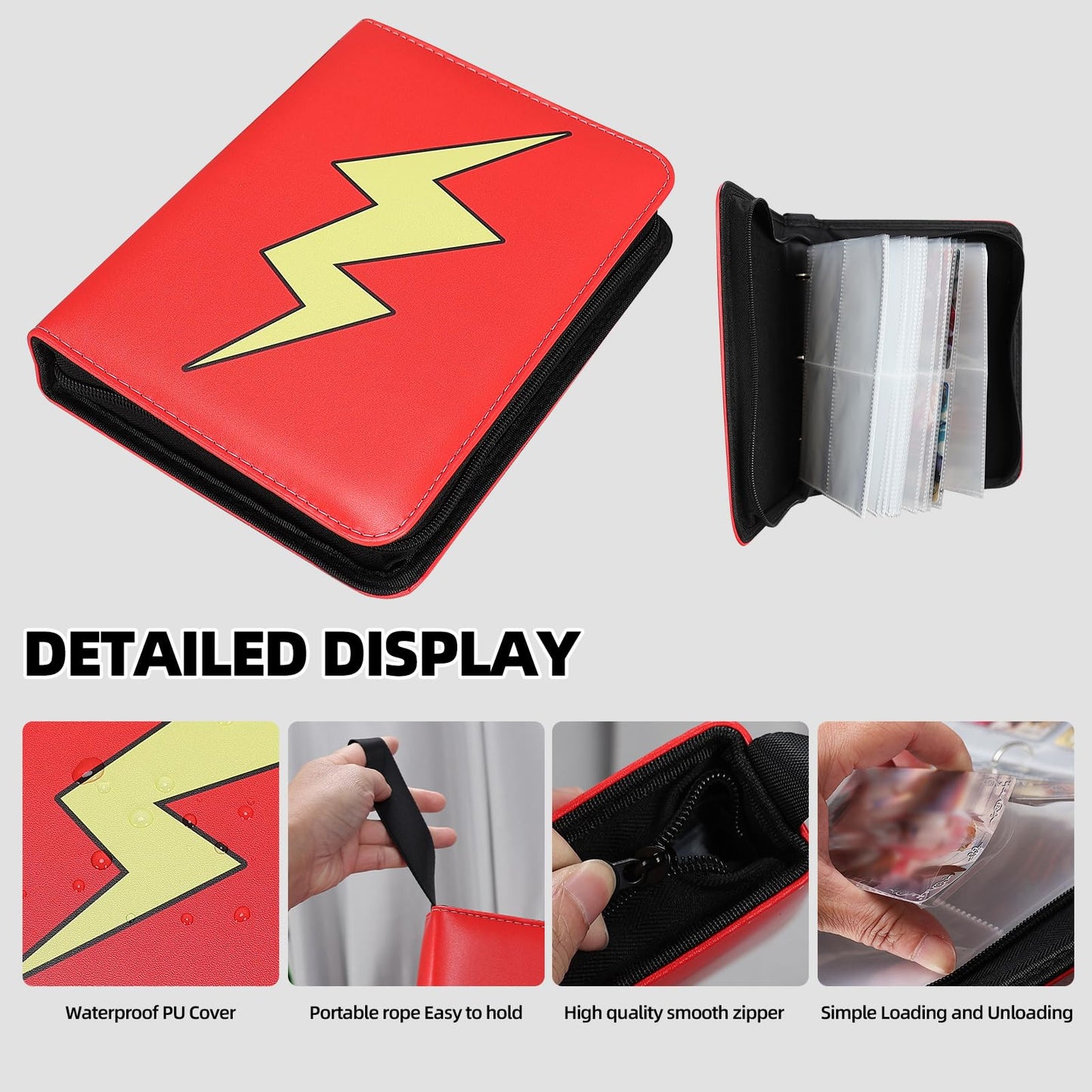 FootJKYX Collectible Trading Card Albums 4 Pocket Card Binder  400 Double Sided Pocket PU enhanced Zip Trading Collection Binderwith 50 Removable Sleeves  Card Folder forTCG  Sports Cards (Pink White)