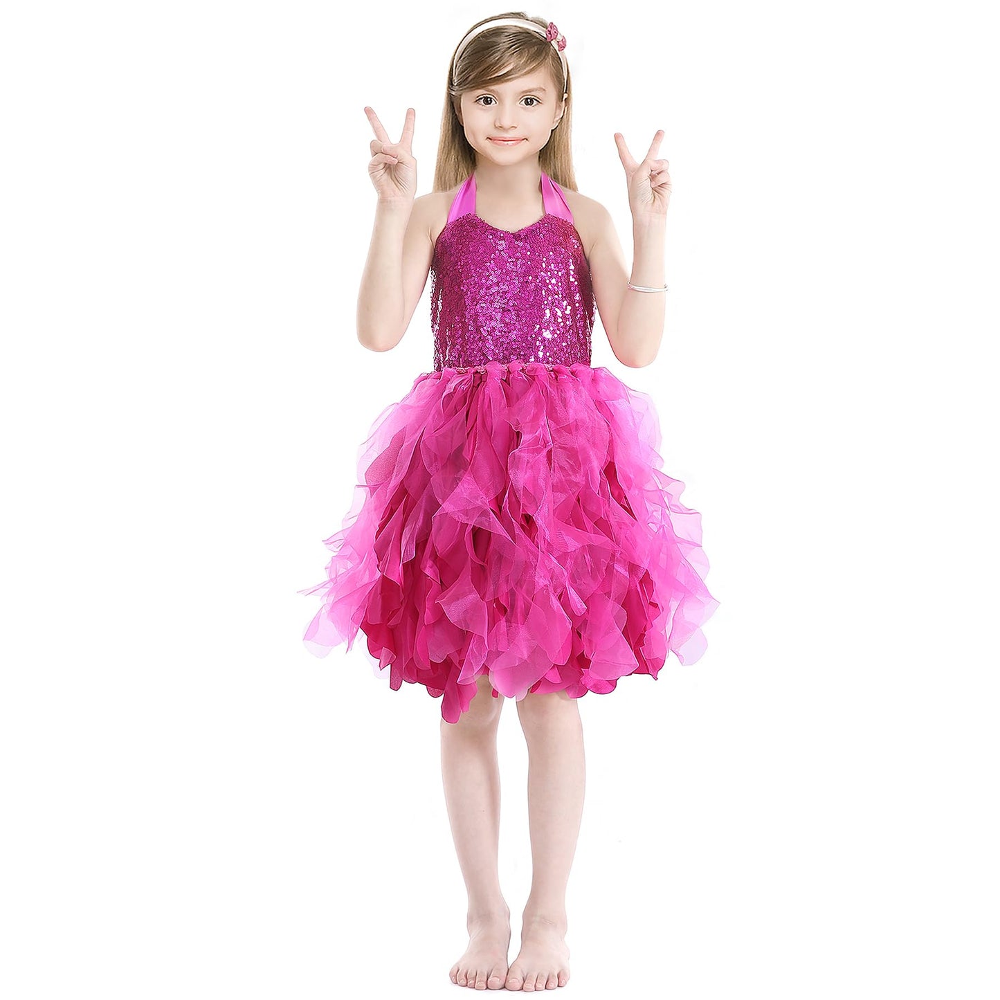 Hot Pink Dress For Girls Sequin Tutu Dress Ruffles Fuchsia Tulle Dress For Birthday Party 4T