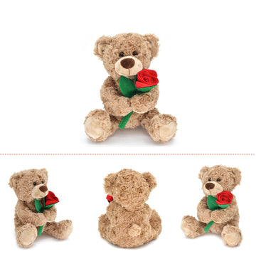Bakalizoo 12'' Stuffed Teddy Bear Dolls With Rose, Soft Plush Animal Toys For Valentine'S Day Her/Girlfriend Lover Mom Kids Gift