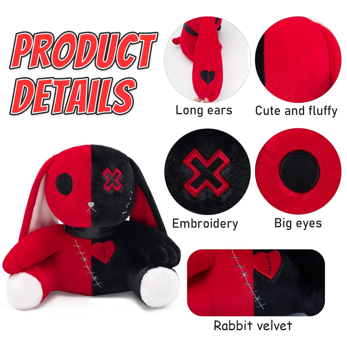 Qleewei Goth Bunny Plush Rabbit Horror Plushies Easter Stuffed Animal Creepy Spooky Bunny Stuffed Animal Crazy Rabbit Plushie To