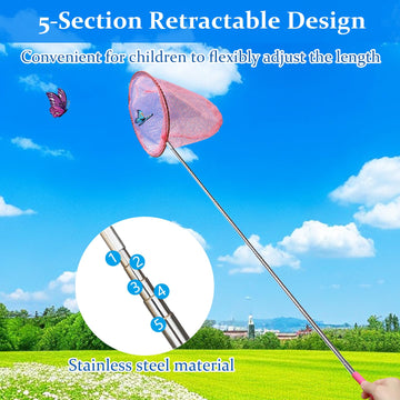 4 Pack Insect Catching Nets, Telescopic Stainless Steel Pole, Fishing Nets,Butterfly Nets, Nature Exploration Toys For Kids Outd