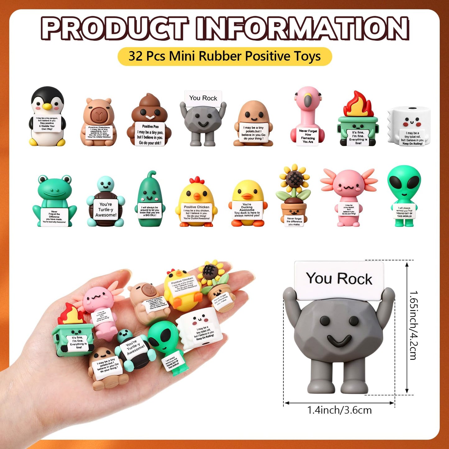 Gejoy 32 Pcs Mini Rubber You Rock Toys Set Mini Rock Figures Positive Gifts Desktop Ornaments and Decorations Inspirational Gifts for Employees  Staff  Teachers  Teams  and Friends