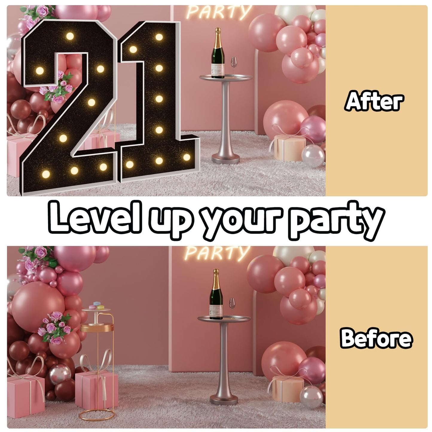 Imprsv 3Ft Black 21St-Birthday Decorations Numbers: 21St Birthday Party Anniversary Decorations Large Light Up Numbers 21 For Hi