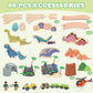Woodenedu 80Pcs Wooden Train Set, Dinosaur Wooden Train Track Set, Wood Toy Train Set For Toddlers 2-4, Train Toys For Toddlers
