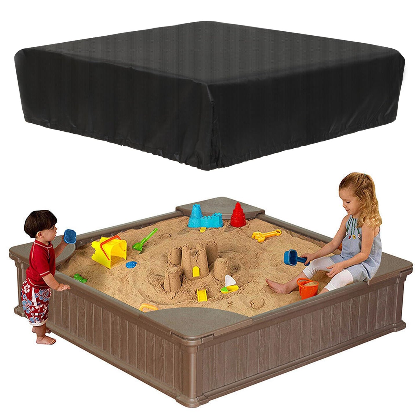 NEVERLAND Waterproof Sandboxes Cover, Square Heavy Duty Outdoor Sand Box Cover, UV Resistant and Dustproof, Suitable for Protect