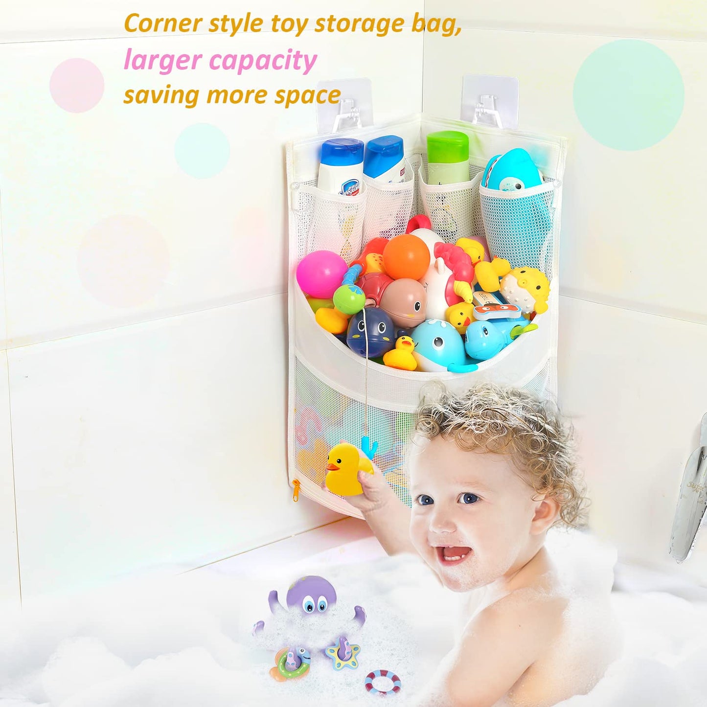 Ligereza Baby Bathtub Toy Storage - 17' X 13' Bathtub Toy Holder Mesh Bathtub Toy Holder Let Baby Bathtub Toys To Dry Faster, Bathtub Toy Organizer For 1-3 Year Old Toddler Bathtub Toys