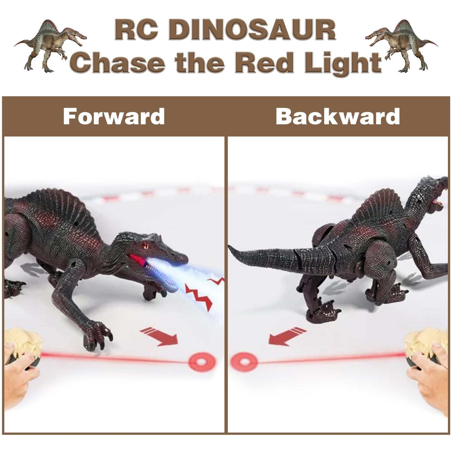 Upgraded Dinosaur Toys For Kids 3-7, Remote Control Spinosaurus With Light Chasing & Spray & Roar, Realistic Dinosaur Toys Xmas Gifts For Boys Age 3-8