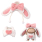 Doll Clothes Set, Puffy Bunny Outfit For 6.69In Standing & 5.91In Sitting With Pink Heart-Shaped Overalls And Long-Eared Hood Fo