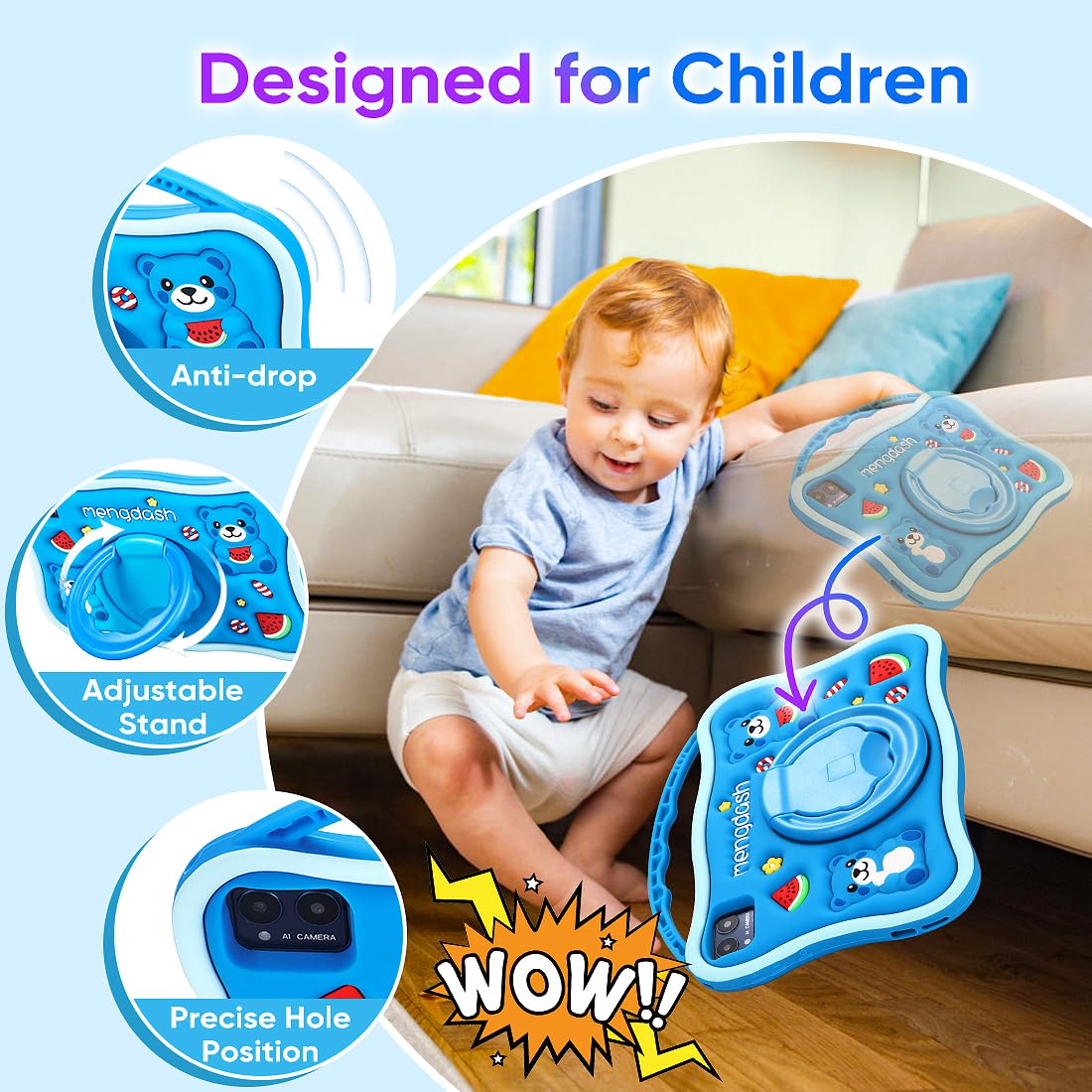 MengDash Kids Tablet, 10.1 inch Tablet for Kids 3-10, Educational Learning Toddler Tablet Android 14, 8GB RAM+64GB ROM Storage,