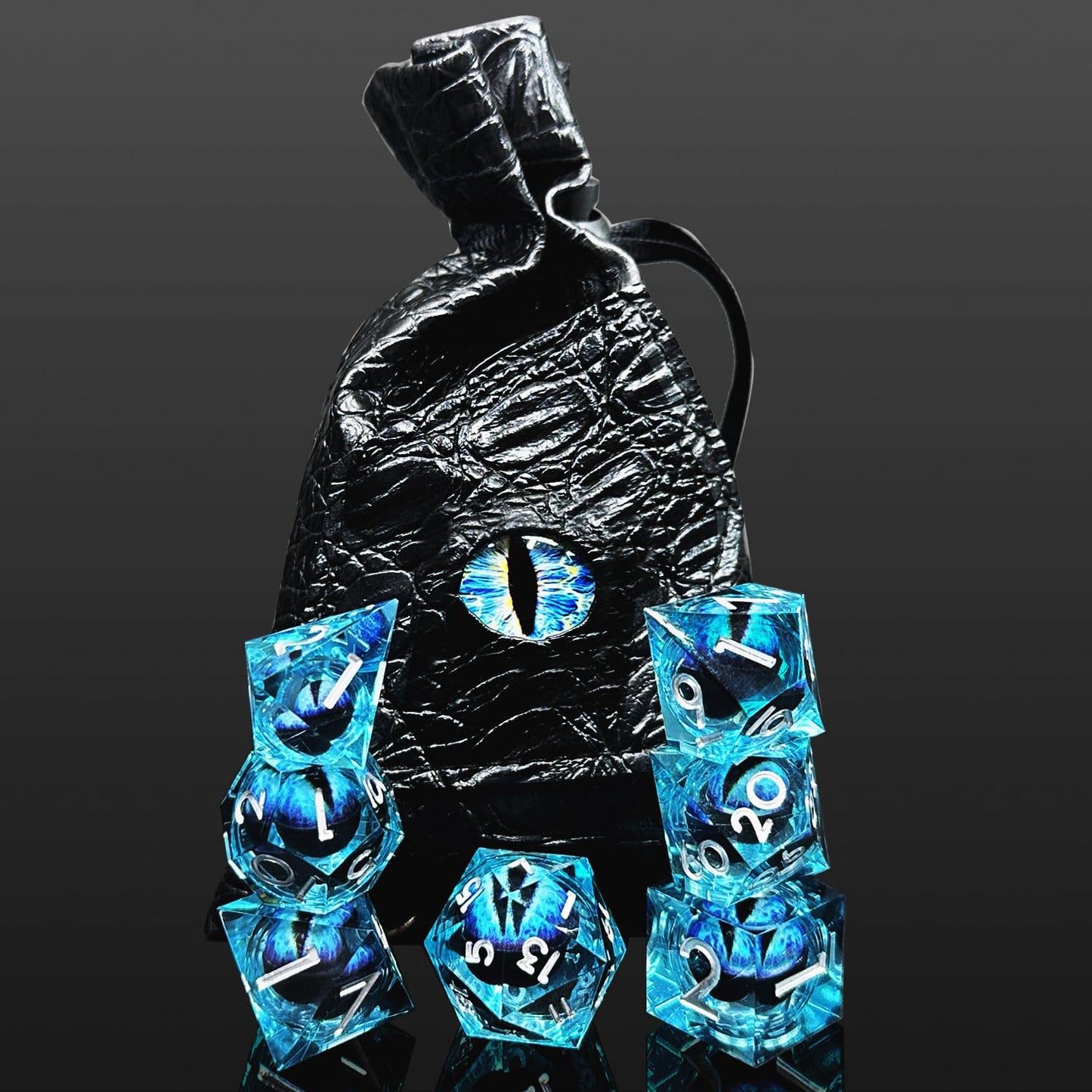 HAOMEJA Beholder D&D Monster Resin Dice Set DND 7 PCS Liquid Core Dice Set Sharp Edges Dice with Gift Dragon Eye Bag Apply to Du