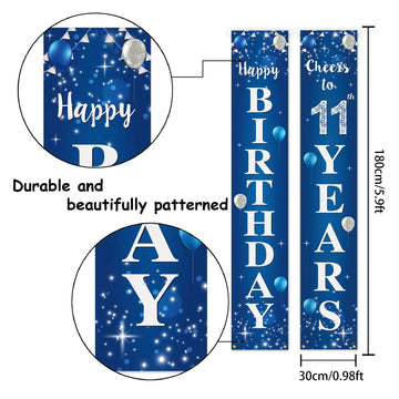 Happy 11Th Birthday Yard Sign Door Banner - Cheers To 11 Years Birthday Party Decorations Supplies For Men Women - Blue