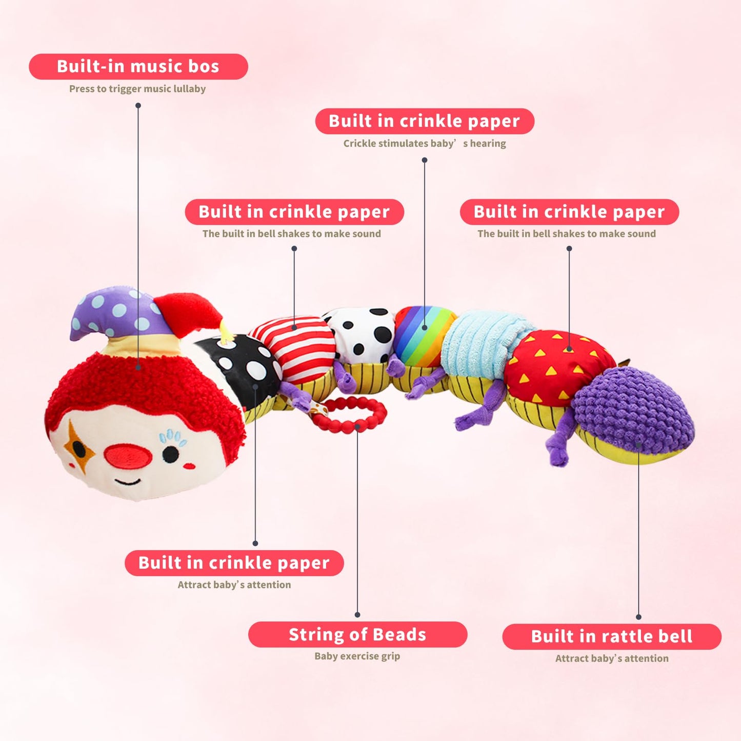 Baby Toy Plush Toy Musical Stuffed Animal Infant Soft Sensory Toys With Crinkle Rattles For Newborn 0-3-6-12 Months Birthday Gif