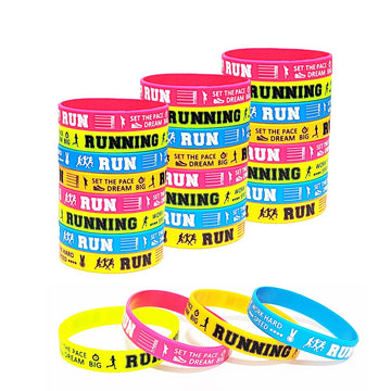 CupaPlay 24PCS Running Motivational Silicone Wristband Personalized Rubber Bracelets Marathon Cross Country Sports Prizes Party 