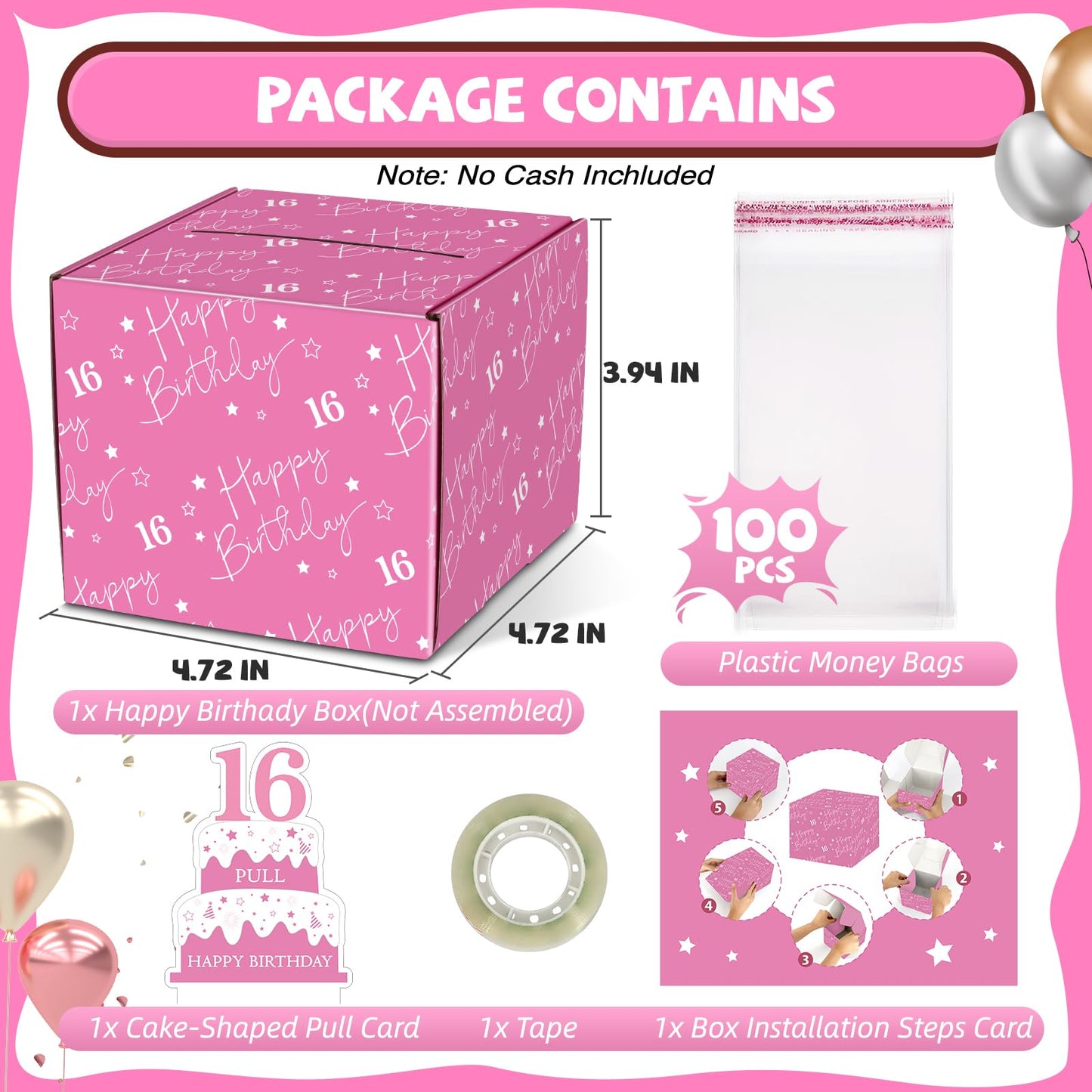 Wenmthg Happy 16Th Birthday Money Box For Cash Gift Pull - 16Th Birthday Gifts For Girls Boys - 16Th Birthday Surprise Gift Box