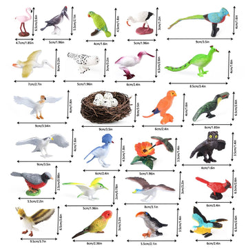 kukifun 30Pcs Birds Animal Figures Playset, Realistic Wildlife Toys, Plastic, Assorted Colors, Educational Party Favor