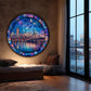 Bgraamiens 1000 Piece Jigsaw Puzzles for mature-themeds - Stained Glass Boston Skyline - Moonlit City View with Bridge and Reflections - Artistic Nighttime Challenge Gift