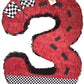 APINATA4U Number Three Race Car Pinata, Red Checkered Flag for First Birthday, Racing Theme Party Supplies, Race Track Decor, Ki