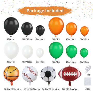 Sport Balloons Arch Garland,Ball Theme Balloon Garland Kit White Green Black Orange Balloons Ball Foil Balloons For Sports Theme Party Games Garden Theme Party Celebration Party