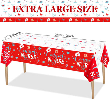 Moukeren 3 Pieces Nurse Graduation Tablecloth Plastic Congrats Table Covers Red White Nurse Grad Table Cloth for Graduation Part
