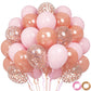 Rose Gold Pink Balloons, 60 Pcs 12 Inch Rose Gold Pastel Pink Birthday Balloons With Rose Gold Confetti Balloons, Pink Helium Ba