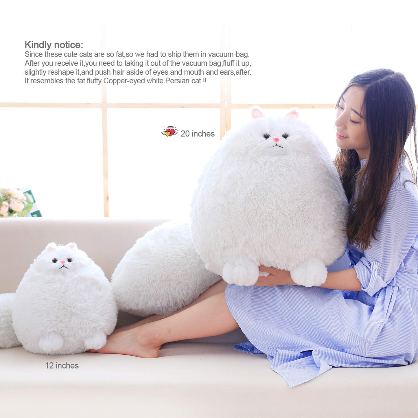 Winsterch 20-Inch Giant White Cat Stuffed Animal - Plush Fluffy Toy for Kids, Perfect Gift for Birthdays, Mother's Day, Christmas