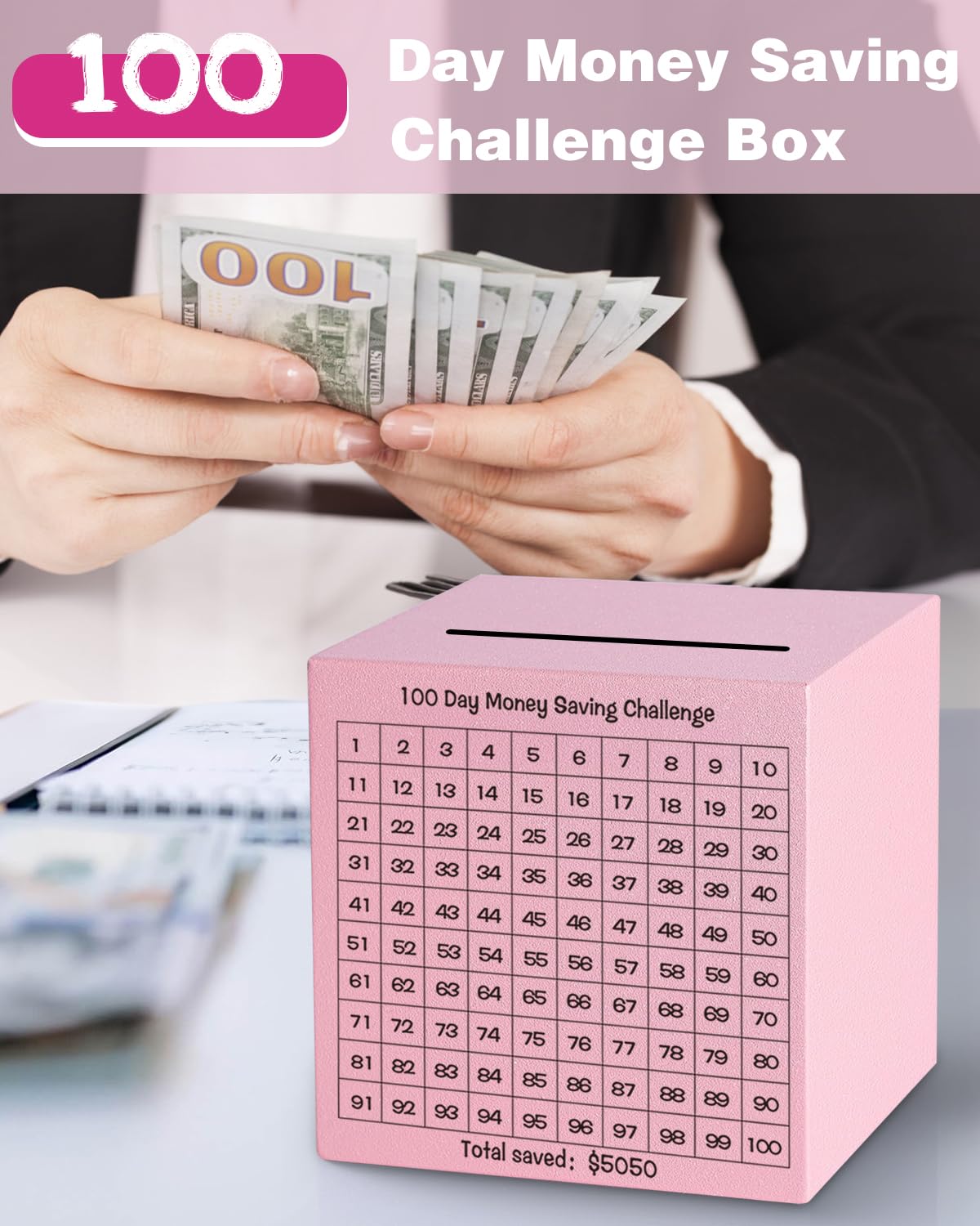 Money Saving Box, Unbreakable Piggy Bank For Adults Save $5,050 Metal Savings Box, 100 Day Money Saving Challenge Stainless Stee