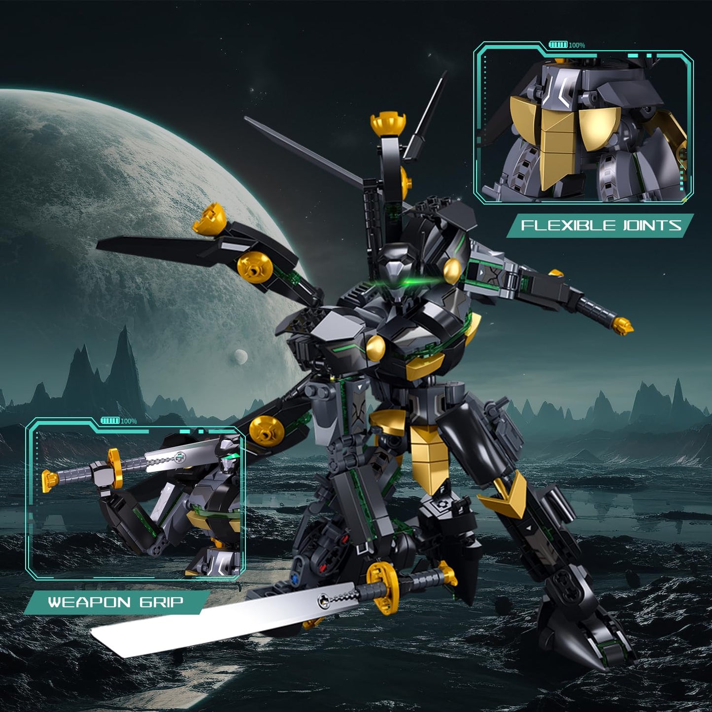 Sluban protective covering Mechanic Mech Robot Building Toys  Black Bat protective covering Mecha Building Kit with Two cutting tool  Collectible Gift for Teens Boys 8+  Compatible with Lego Mech Set