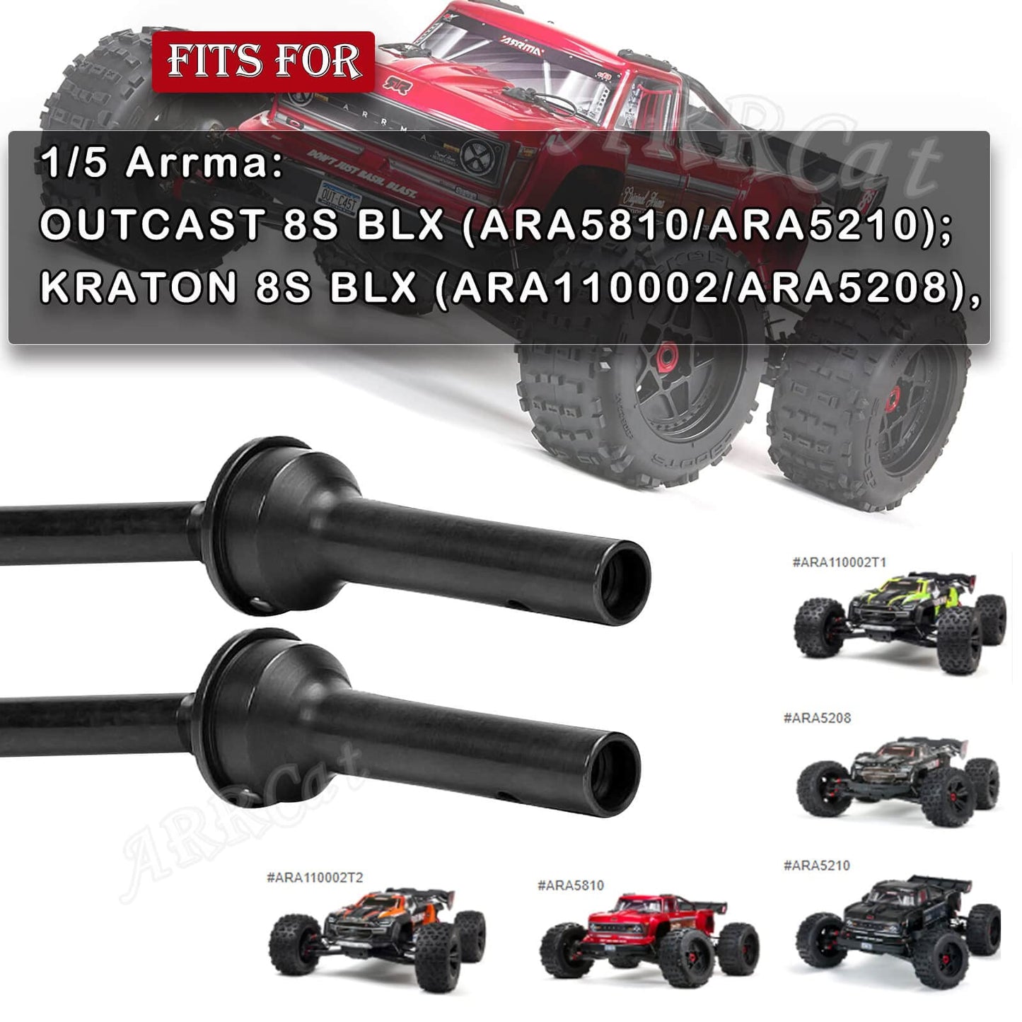ARRCat for Arrma 1/5 KRATON 8S BLX,Outcast 8S BLX Upgrade Parts,2PCS Front/Rear Drive Shaft CVD Upgrades Parts Hop-up for 1/5 Ar