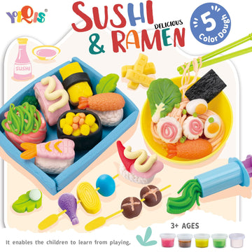 Hasayaqi Sushi Play Food Playset Playdough Sets For Kids Ages 4-8 Kitchen Creation Kit Toy With 5 Compound Colors Play Dough Set