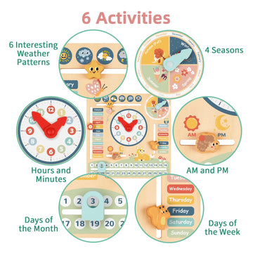 Tookyland Kids Daily Calendar Montessori Educational Wooden Learning Toys My Calendar Clock Wooden Toys For Toddler Kids