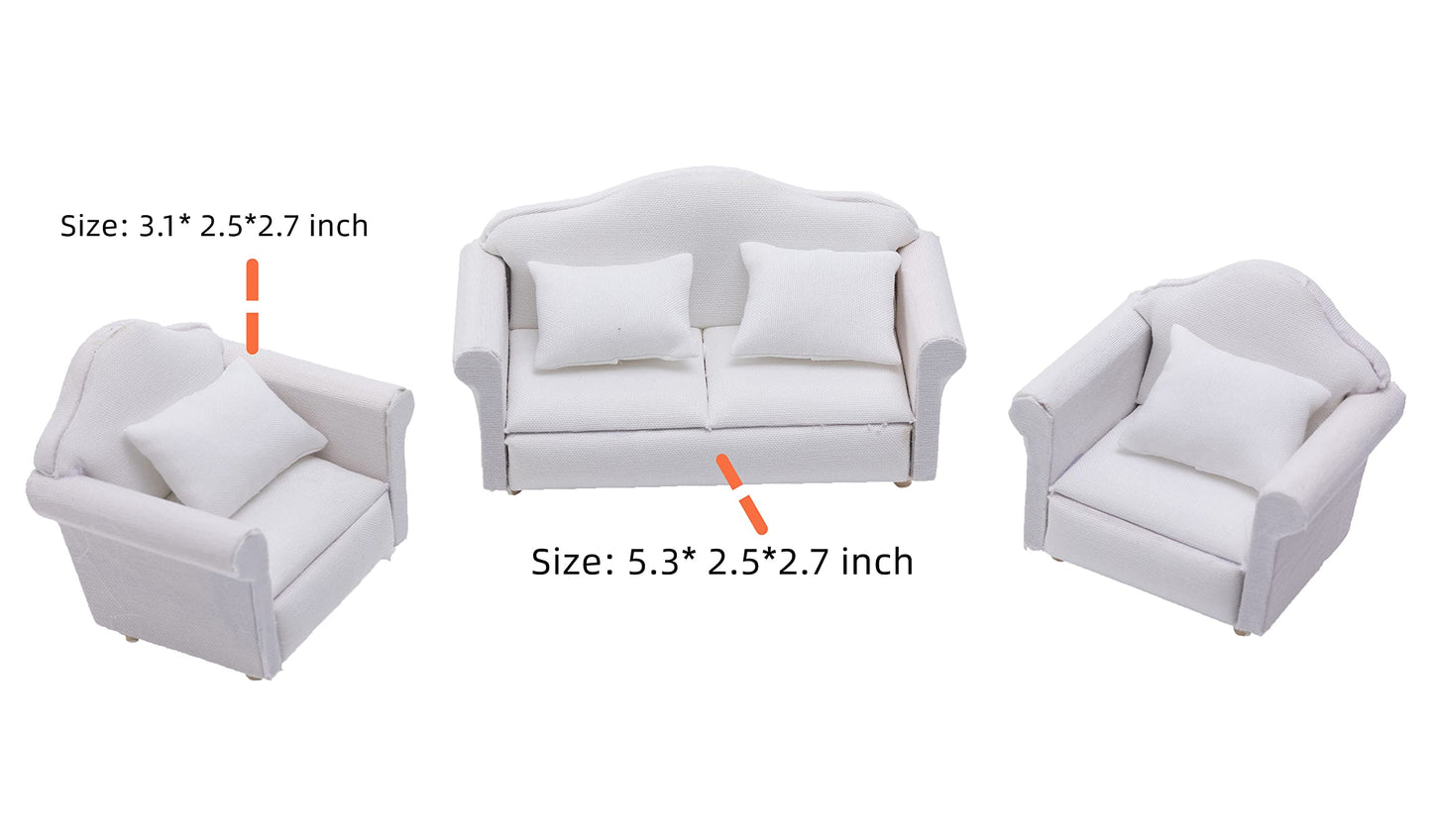 Fateanuki 1 12 Scale Doll House Furnitures 3Pc Sofa Miniature Dollhouse Toy Parlor Bedroom Decoration Accessories