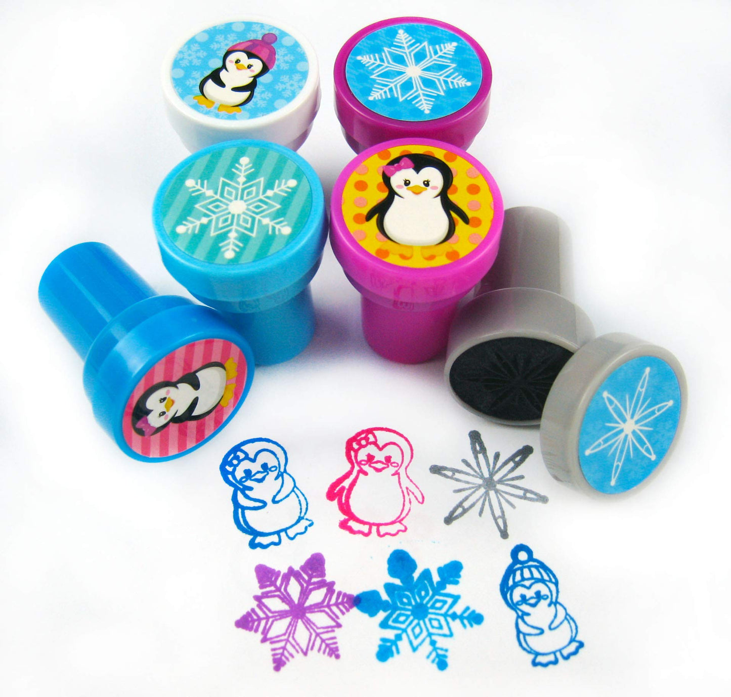 Tiny Mills 24 Pcs Penguin Assorted Stamps for Kids Self Ink Stamps (12 Different Designs) Birthday Party, Stocking Stuffers, Par