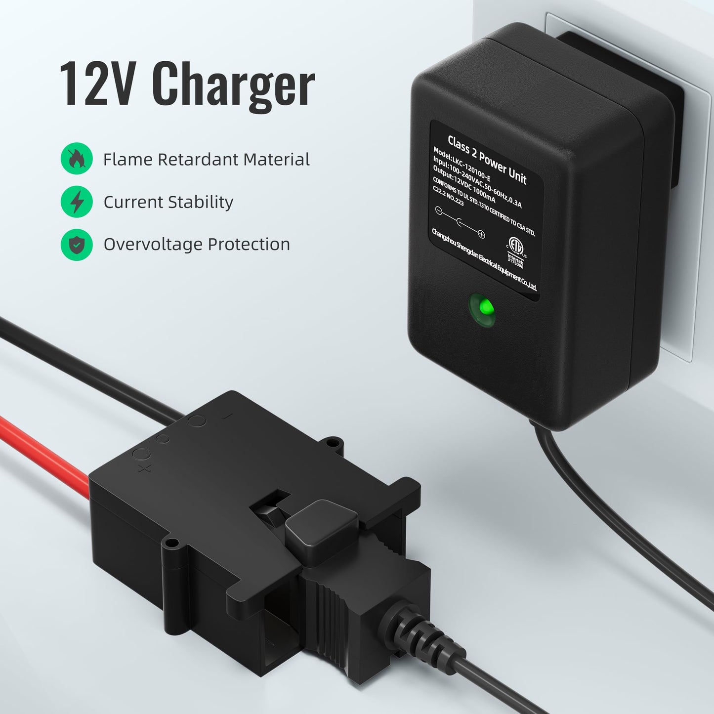 RVBOATPAT Power Wheel Charger 12 Volt with 12 AWG Wire Harness Connector 12V Power Wheel Battery Power Wheel Ride-on Toys