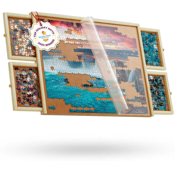 1000 Piece Wooden Jigsaw Puzzle Board - 4 Drawers, Non-Rotating Puzzle Table | 30    X 22    Jigsaw Puzzle Tables | Plastic Cove