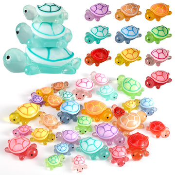 Lyreh 30Pcs Mini Resin Turtles, 3 Sizes Miniature Tiny Cute Figurines 10 Colors Glow In The Dark Micro Figures Small Resin Anima