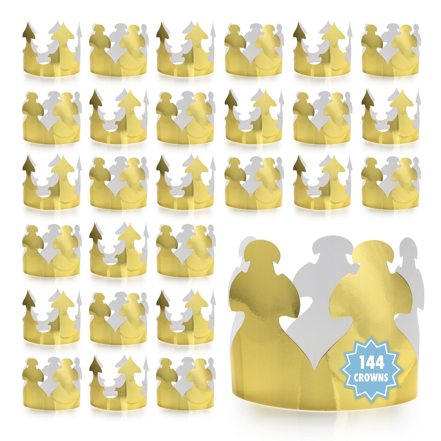 Hygloss Gold Paper Crowns Customizable, Durable Kids Party Hats Made in USA, 144 Pieces, Count