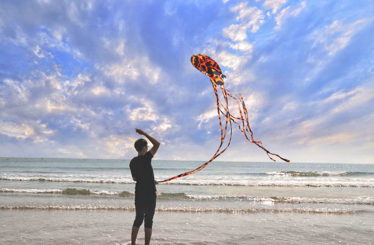 Kizh Kite Octopus Large Frameless Soft Parafoil Kites For Kids And Adults Easy Flyer Kite For Beach Park Garden Playground 150 Inchs Long Perfect Outdoor Fun(Orange)