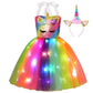 Gigoitly Unicorn Dress For Girls Sequin Unicorn Costume With Led Lights For Halloween Birthday Party Decorations
