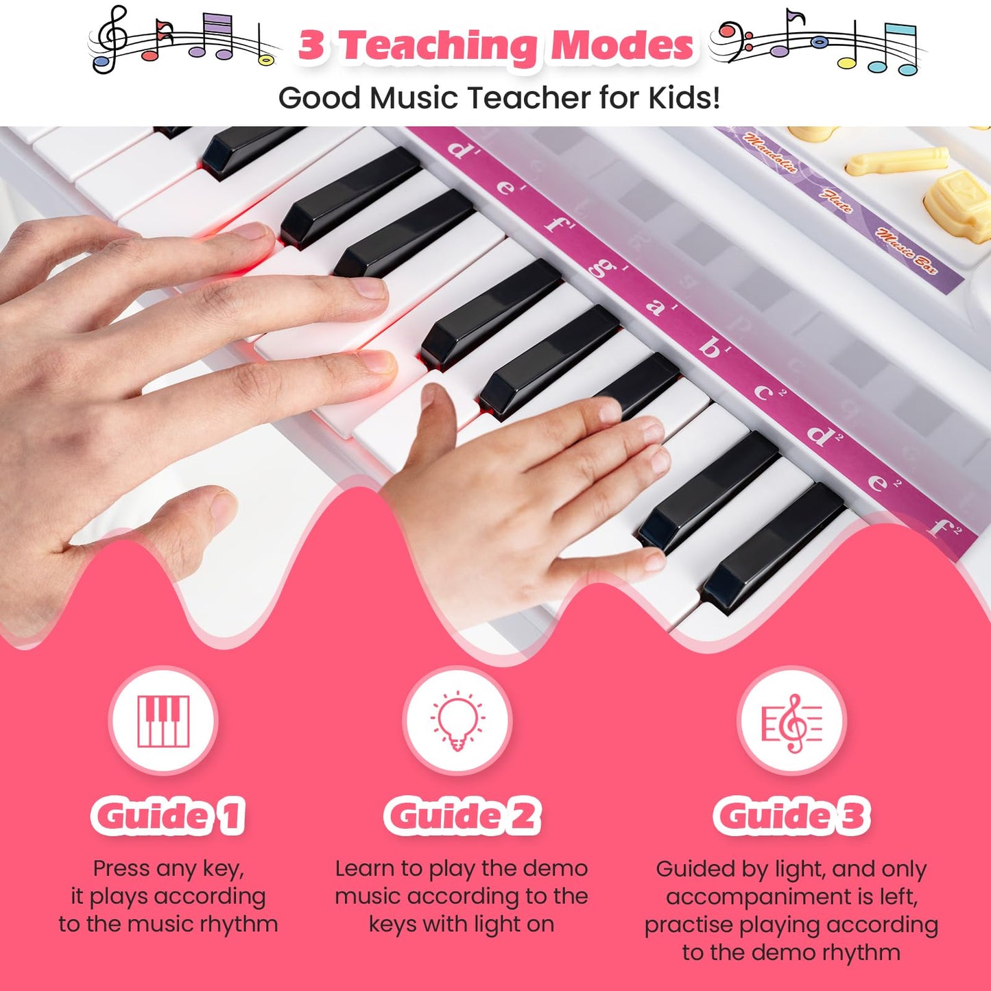 HONEY JOY Classical Kids Piano, 37-Key Toy Mini Grand Piano with Music Stand & Stool, Portable Electronic Educational Musical In