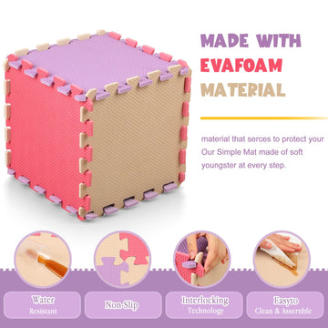 Nuanchu 60 Pcs Kids Foam Puzzle Floor Mat Bulk Solid Color Foam Play Mat With Borders Interlocking Multi Use Floor Rug For Baby
