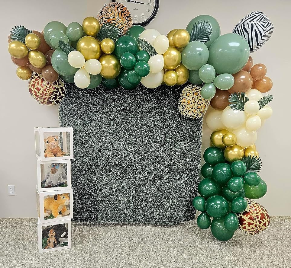 Sage Green Brown Balloons, 60Pcs Green Brown Beige Jungle Safari Wild Woodland Balloon, Retro Green Metallic Gold Coffee Apricot