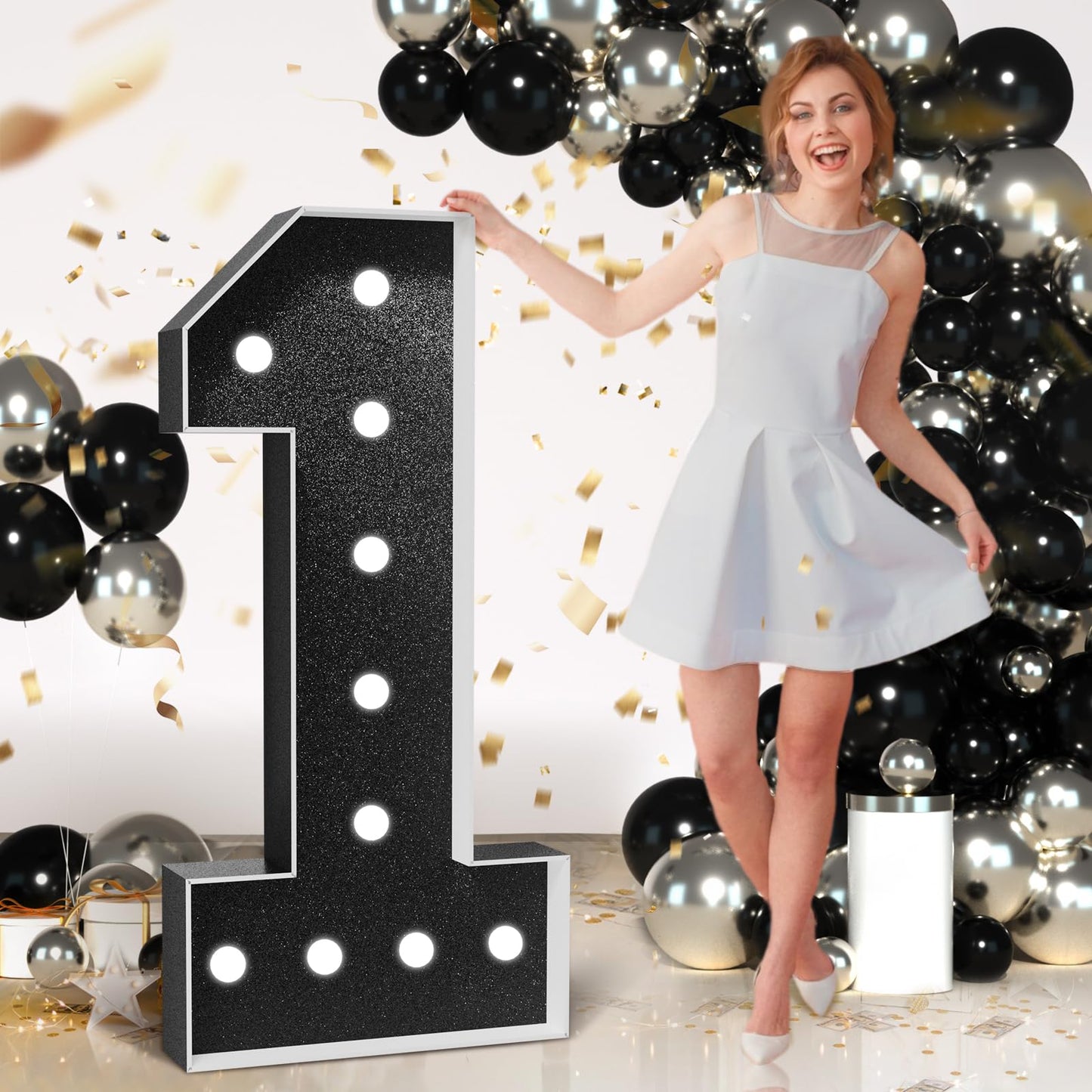 Imprsv Marquee Numbers Black Birthday Decorations: Large 4 Feet Tall Light Up Numbers 1St 21St First Party Decor Big Mosaic Card