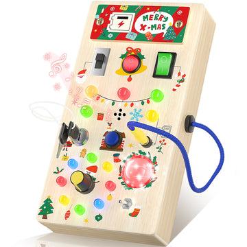 Anevit Montessori Toddler Busy Board, Toddler Toys With Music And Led Light Switches, Wooden Sensory Toys Light Switch Toys Trav