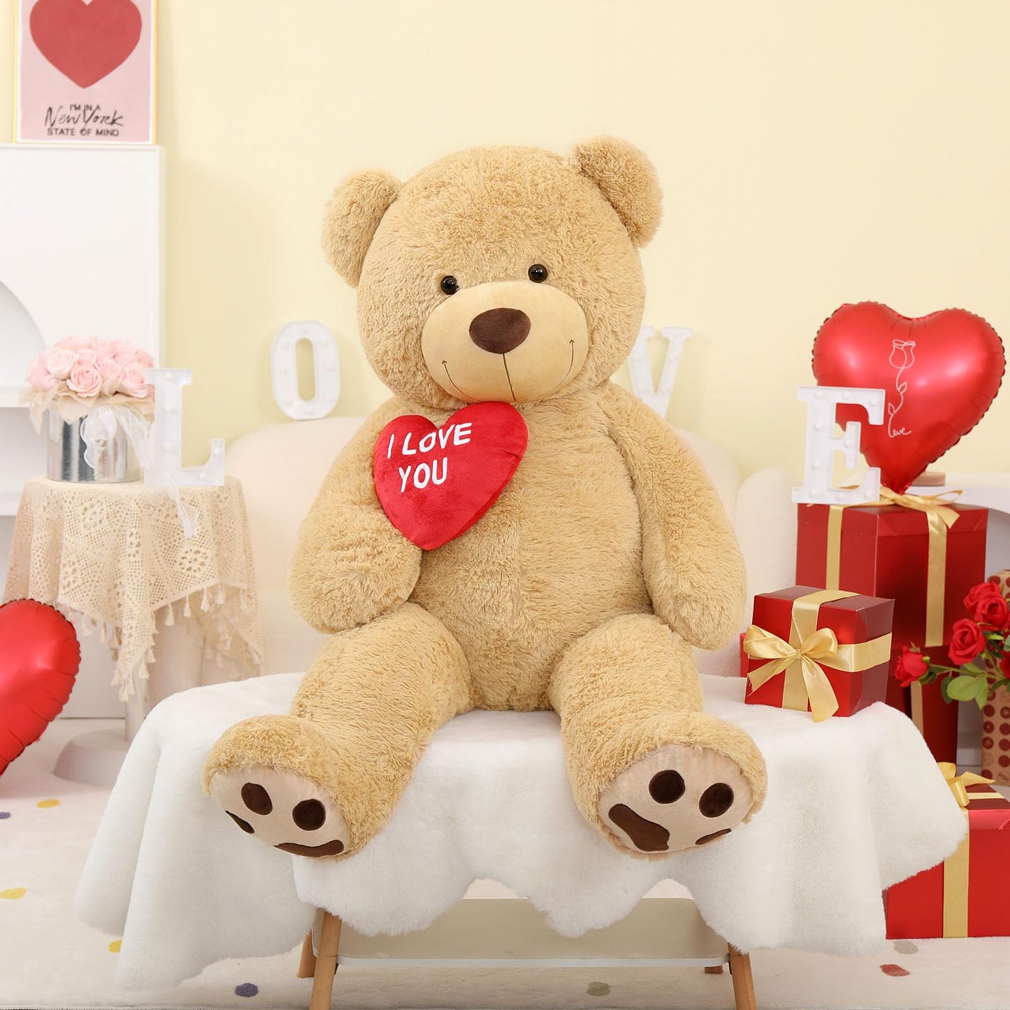 Beniny Giant Teddy Bear 52'' Stuffed Animal, Big Teddy Bear With Heart, Large Brown Stuffed Bear Plush Toys For Kids, I Love You