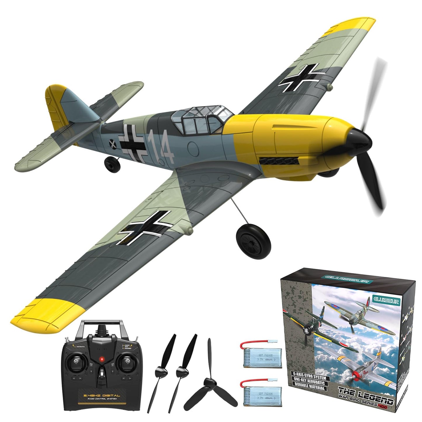 Gluiseur Rc Plane 4 Channel Remote Control Airplane - Ready To Fly Bf-109 Rc Airplane For Beginners Adult With Xpilot Stabilizat