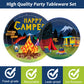 96 Pcs Camping Party Supplies Paper Plates Napkins Happy Camper Birthday Decorations Camping Adventure Party Tableware Set For B